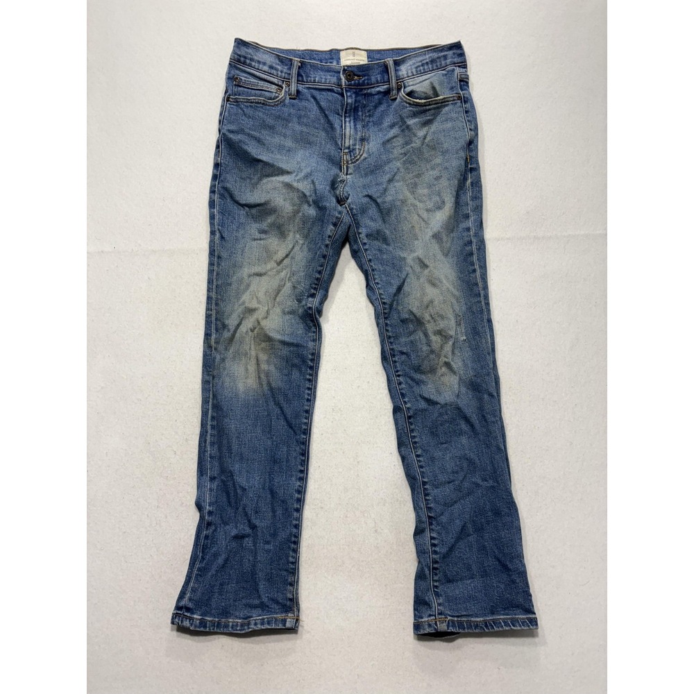 Mutual Weave The Straight Jeans Mens 34x30 Blue Medium Wash Distressed Stretch